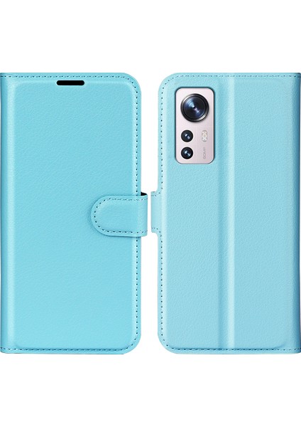 Xiaomi Için 12 Lite Litchi Doku Telefon Kılıfı Pu Deri+Tpu Ayarlanabilir Stand Cüzdan Koruyucu Telefon Kapak Mavisi (Yurt Dışından)