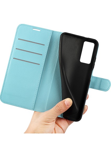 Xiaomi Için 12 Lite Litchi Doku Telefon Kılıfı Pu Deri+Tpu Ayarlanabilir Stand Cüzdan Koruyucu Telefon Kapak Mavisi (Yurt Dışından)