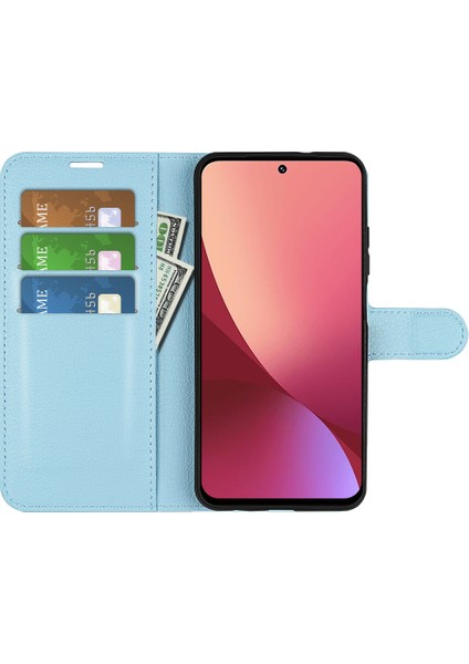 Xiaomi Için 12 Lite Litchi Doku Telefon Kılıfı Pu Deri+Tpu Ayarlanabilir Stand Cüzdan Koruyucu Telefon Kapak Mavisi (Yurt Dışından)