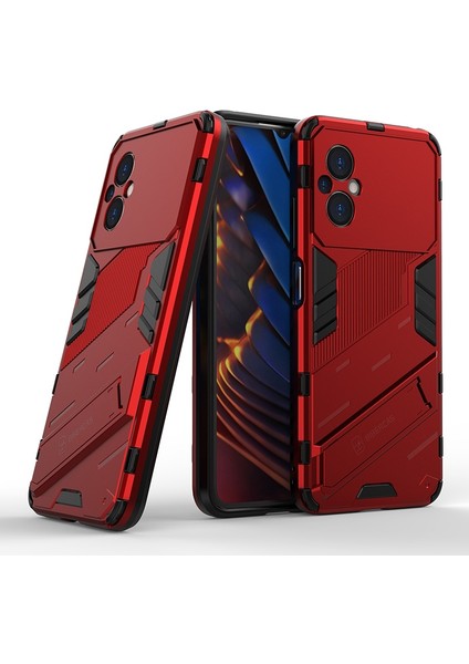 Xiaomi Poco M4 Için 5g Şok Geçirmez Kickstand Case Hibrid Hard Pc Yumuşak Tpu Koruyucu Telefon Kapak-Kırmızı (Yurt Dışından)