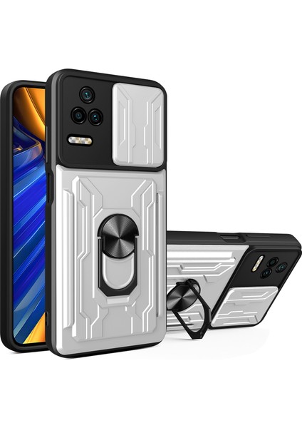 Xiaomi Redmi K40S Için 5g/poco F4 5g Kart Tutucu Yüzük Kickstand Telefon Kasa Kılıfı Kapağı Pc+Tpu Hibrit Kabuk-Beyaz (Yurt Dışından)