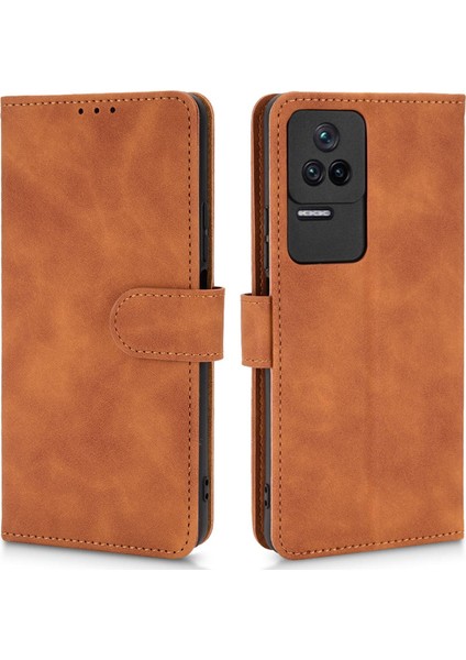 Xiaomi Için Poco F4 5g/redmi K40S 5g Stand Stand Cüzdan Pu Deri Kılıf Deri Touch Hissed Folio Flip Flip Koruyucu Kapak Kayış-Kahverengi (Yurt Dışından)