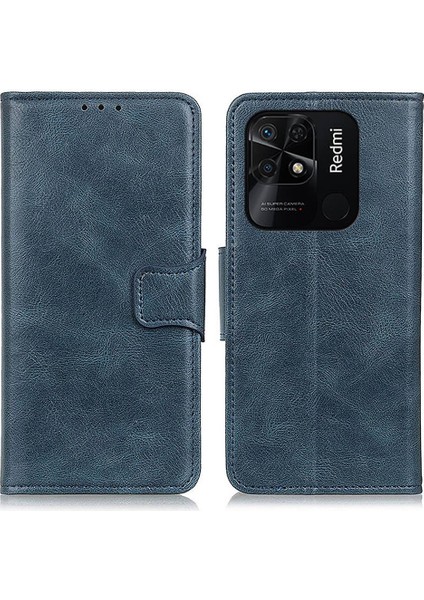 Xiaomi Redmi Için 10C Çift Katmanlı Koruma Pu Deri+Tpu Çılgın At Doku Standı Cüzdan Mavisi ile Mobil Kapak (Yurt Dışından)