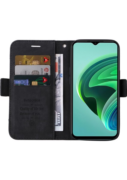 Xiaomi Redmi Için Not 11E 5g/10 5g/10 Prime+ 5g Baskılı Dikiş Hattı Pu Deri Derili Damla Damla Koruma Kılıfı Flip Stand Cüzdan Kapağı Strap-Black (Yurt Dışından)