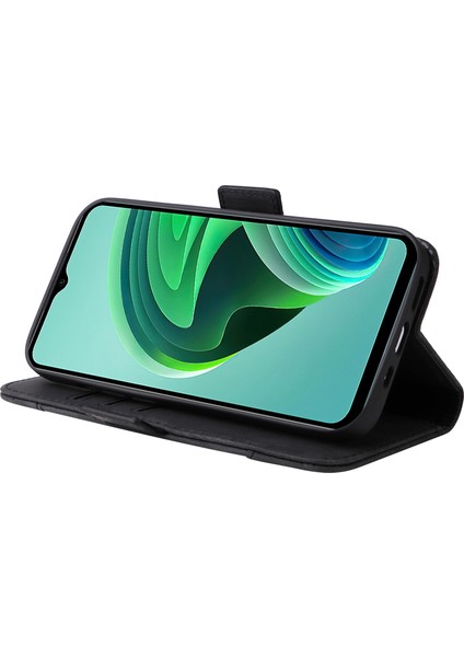 Xiaomi Redmi Için Not 11E 5g/10 5g/10 Prime+ 5g Baskılı Dikiş Hattı Pu Deri Derili Damla Damla Koruma Kılıfı Flip Stand Cüzdan Kapağı Strap-Black (Yurt Dışından)