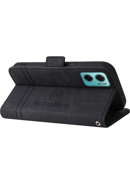 Xiaomi Redmi Için Not 11E 5g/10 5g/10 Prime+ 5g Baskılı Dikiş Hattı Pu Deri Derili Damla Damla Koruma Kılıfı Flip Stand Cüzdan Kapağı Strap-Black (Yurt Dışından)