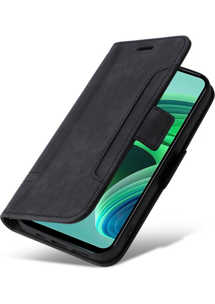 Xiaomi Redmi Için Not 11E 5g/10 5g/10 Prime+ 5g Baskılı Dikiş Hattı Pu Deri Derili Damla Damla Koruma Kılıfı Flip Stand Cüzdan Kapağı Strap-Black (Yurt Dışından)