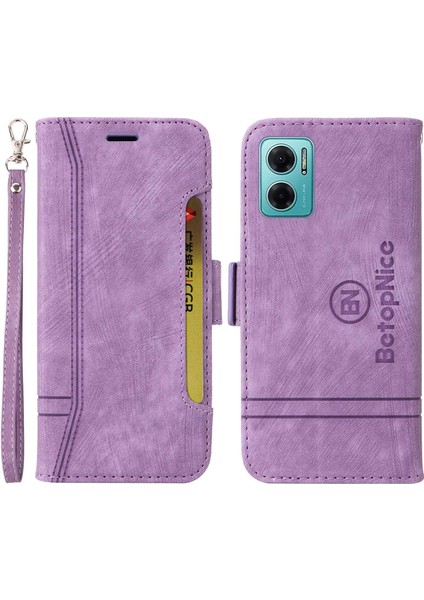 Xiaomi Redmi Için Not 11E 5g/10 5g/10 Prime+ 5g Baskılı Dikiş Hattı Pu Deri Deri Telefon Damla Koruma Kılıfı Flip Stand Cüzdan Kapağı Strap-Purple ile (Yurt Dışından)