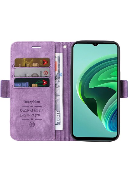 Xiaomi Redmi Için Not 11E 5g/10 5g/10 Prime+ 5g Baskılı Dikiş Hattı Pu Deri Deri Telefon Damla Koruma Kılıfı Flip Stand Cüzdan Kapağı Strap-Purple ile (Yurt Dışından)