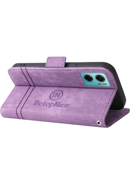 Xiaomi Redmi Için Not 11E 5g/10 5g/10 Prime+ 5g Baskılı Dikiş Hattı Pu Deri Deri Telefon Damla Koruma Kılıfı Flip Stand Cüzdan Kapağı Strap-Purple ile (Yurt Dışından)