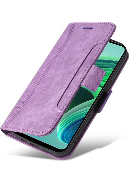 Xiaomi Redmi Için Not 11E 5g/10 5g/10 Prime+ 5g Baskılı Dikiş Hattı Pu Deri Deri Telefon Damla Koruma Kılıfı Flip Stand Cüzdan Kapağı Strap-Purple ile (Yurt Dışından)