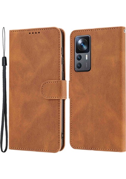 Xiaomi 12T 5G/12T Pro 5g/redmi K50 Ultra 5g Pu Deri+Tpu Şok Geçirmez Cüzdan Kapak Folio Flip Stand Telefon Kılıfı Strap-Brown (Yurt Dışından)