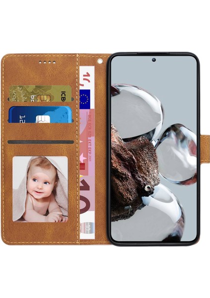 Xiaomi 12T 5G/12T Pro 5g/redmi K50 Ultra 5g Pu Deri+Tpu Şok Geçirmez Cüzdan Kapak Folio Flip Stand Telefon Kılıfı Strap-Brown (Yurt Dışından) modelleri