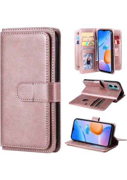 Xiaomi Için Redmi 10 Prime+ 5g/redmi 10 5g/redmi Not 11E 5g Absorpsiyon Pu Deri Cüzdan 10 Kart Yuvası ve Stand-Lose Altın ile (Yurt Dışından)