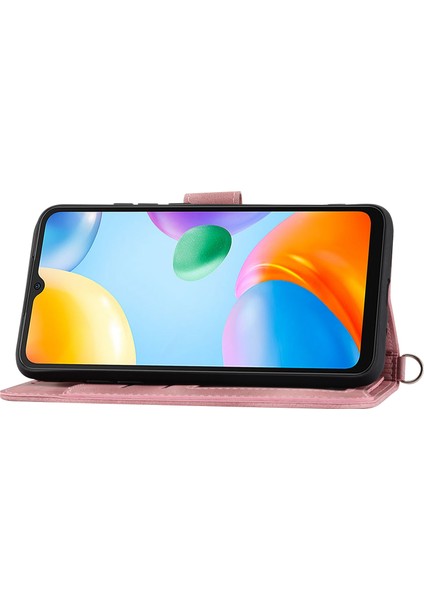 Xiaomi Redmi 10C 4g Anti-Fall Anti-Fone Case Için Baskılı Çiçekler Pu Deri Deri Touch Stand Flip Cüzdan Kapağı Bilek Kayışı ve Omuz Kayış Pembe (Yurt Dışından) modelleri