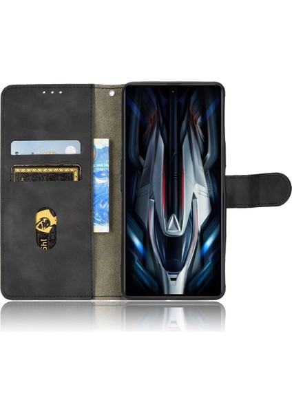 Xiaomi Için Poco F4 Gt/redmı K50 Pu Pu Deri Manyetik Kapatma Flip Telefon Kılıfı Stand Stand Cilt Touch Duygu Cüzdan Kapağı Strap-Black (Yurt Dışından)