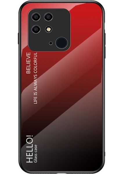 Xiaomi Redmi Için 10C Gradyan Renk Temsilli Cam+Pc Arka Kapak Yumuşak Tpu Tampon Telefon Vaka Sınıfı Kırmızı Siyah (Yurt Dışından)
