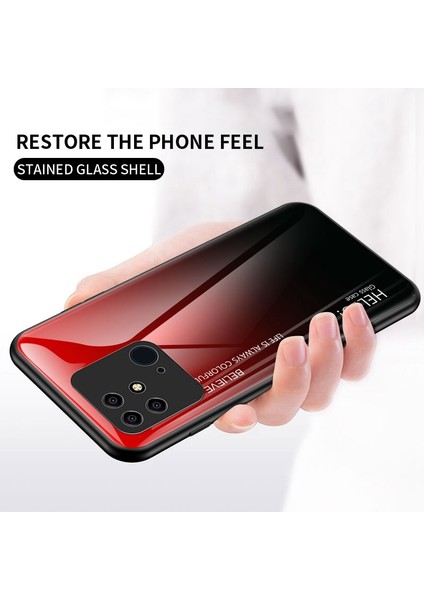 Xiaomi Redmi Için 10C Gradyan Renk Temsilli Cam+Pc Arka Kapak Yumuşak Tpu Tampon Telefon Vaka Sınıfı Kırmızı Siyah (Yurt Dışından) fiyatları