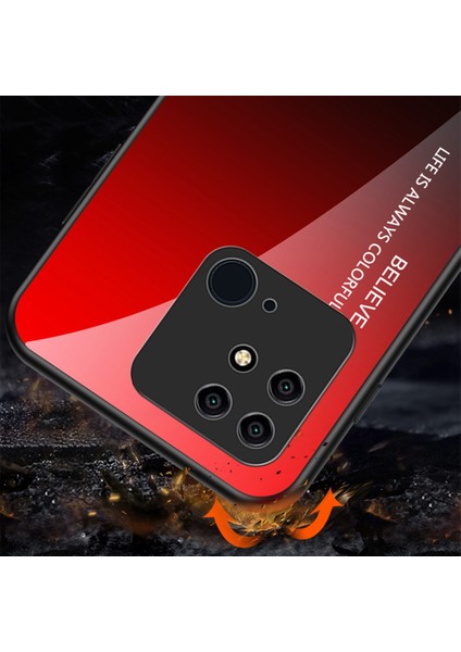 Xiaomi Redmi Için 10C Gradyan Renk Temsilli Cam+Pc Arka Kapak Yumuşak Tpu Tampon Telefon Vaka Sınıfı Kırmızı Siyah (Yurt Dışından) modelleri