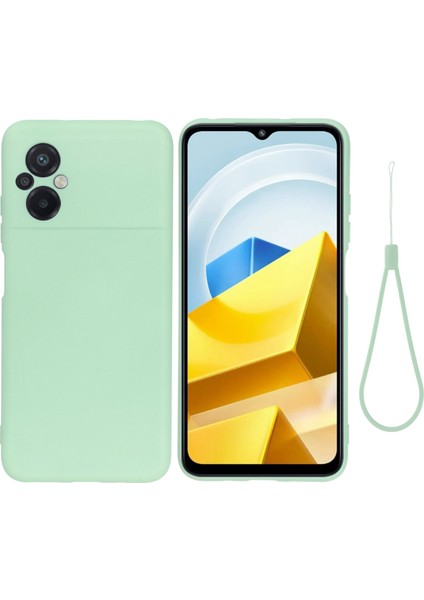 Xiaomi Poco M5 4g Için Sıvı Silikon Cep Telefonu Kılıfı, Yumuşak Elyaf Astar Anti-Çizgi Kapak Damla Koruma Kabuğu Strap-Yeşili (Yurt Dışından)