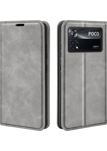 Xiaomi Poco X4 Pro 5g Için Ipeksi Dokunuş Dokusu Deri Kapağı, Otomatik Emici Folio Flip Telefon Koruyucu Kasa Cüzdan Katlanabilir Stant-Gri (Yurt Dışından)