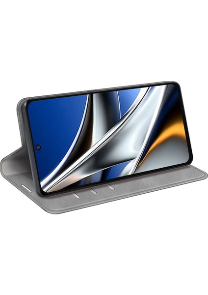 Xiaomi Poco X4 Pro 5g Için Ipeksi Dokunuş Dokusu Deri Kapağı, Otomatik Emici Folio Flip Telefon Koruyucu Kasa Cüzdan Katlanabilir Stant-Gri (Yurt Dışından) modelleri