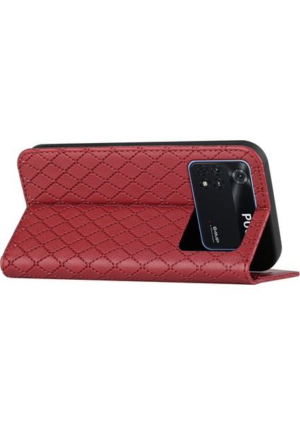 Xiaomi Için Poco M4 Pro 4g Anti-Fall Litchi Doku Doku Telefon Cüzdan Standı Rhombus Desenine Dirençli Cep Telefonu Vaka-Kırmızı (Yurt Dışından) indirimleri