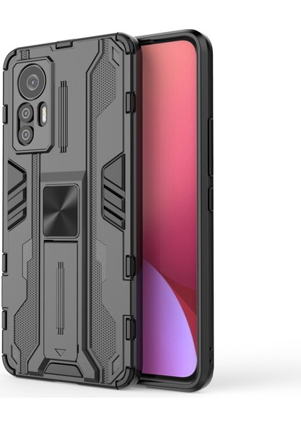 Xiaomi Için 12 Lite 5g 5g Anti-Fall Heavy Hasta Hard Pc Yumuşak Tpu Sağlam Hibrit Kılıf Kickstand Fonksiyon Anti-Çizelge Arka Kapak Black (Yurt Dışından)