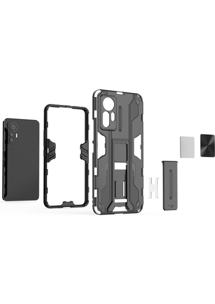 Xiaomi Için 12 Lite 5g 5g Anti-Fall Heavy Hasta Hard Pc Yumuşak Tpu Sağlam Hibrit Kılıf Kickstand Fonksiyon Anti-Çizelge Arka Kapak Black (Yurt Dışından) fırsatları