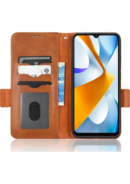 Xiaomi Poco C40 4g Üçgen Deseni Baskılı Telefon Kılıfı, Şok Geçirmez Cüzdan Stand Pu Deri Telefon Kapağı Strap-Brown (Yurt Dışından)