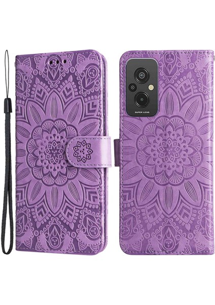 Xiaomi Redmi Için 11 Prime 4g Ayçiçeği Baskılı Pu Deri Kılıf Stand Stand Cüzdan Flip Manyetik Koruyucu Kapak El Strap-Mor ile (Yurt Dışından)