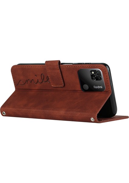 Xiaomi Için Redmi 10C/REDMI 10 (Hindistan) Kalp Şekli Baskılı Cüzdan Kılıf Cilt Touch Hissed Pu Deri Bilek Kayışı Stand Flip Telefon Kapak-Kahverengi (Yurt Dışından) indirimleri