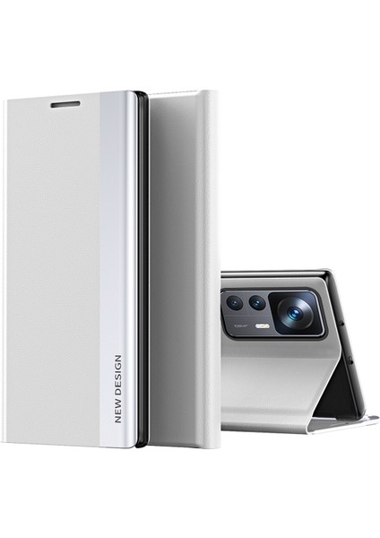 Xiaomi 12T 5G/12T Pro 5g/redmi K50 Ultra 5g Pu Deri Deri Deri Kapak Elektrapılaşma Tasarım Flip Telefon Kılıfı-Beyaz (Yurt Dışından)