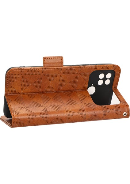 Xiaomi Poco C40 4g Üçgen Deseni Baskılı Telefon Kılıfı, Şok Geçirmez Cüzdan Stand Pu Deri Telefon Kapağı Strap-Brown (Yurt Dışından)