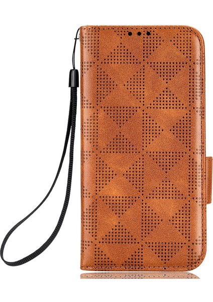 Xiaomi Poco C40 4g Üçgen Deseni Baskılı Telefon Kılıfı, Şok Geçirmez Cüzdan Stand Pu Deri Telefon Kapağı Strap-Brown (Yurt Dışından)