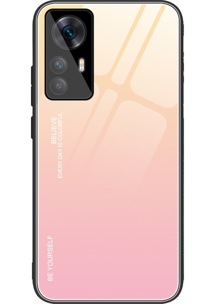 Xiaomi 12T Pro 5g Gradyan Tasarım Temsilli Cam Telefon Kılıfı Sert Pc Geri Gradyan Yumuşak Tpu Tampon Anti-Çizelge Karşıdolu / Pembe (Yurt Dışından)