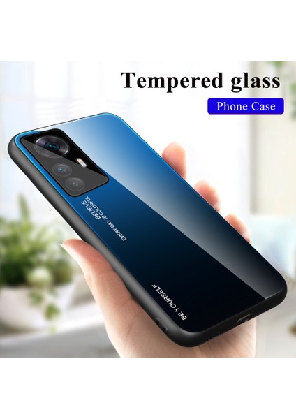 Xiaomi 12T Pro 5g Gradyan Tasarım Temsilli Cam Telefon Kılıfı Sert Pc Geri Gradyan Yumuşak Tpu Tampon Anti-Çizelge Karşıdolu / Pembe (Yurt Dışından)