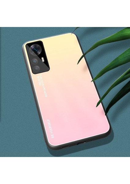 Xiaomi 12T Pro 5g Gradyan Tasarım Temsilli Cam Telefon Kılıfı Sert Pc Geri Gradyan Yumuşak Tpu Tampon Anti-Çizelge Karşıdolu / Pembe (Yurt Dışından)