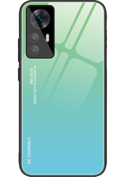 Xiaomi 12T Pro 5g Gradyan Tasarım Temsilli Cam Telefon Kılıfı Sert Pc Geri Gradyan Yumuşak Tpu Tampon Anti-Çizelge Kapak-Siyen / Mavi (Yurt Dışından)