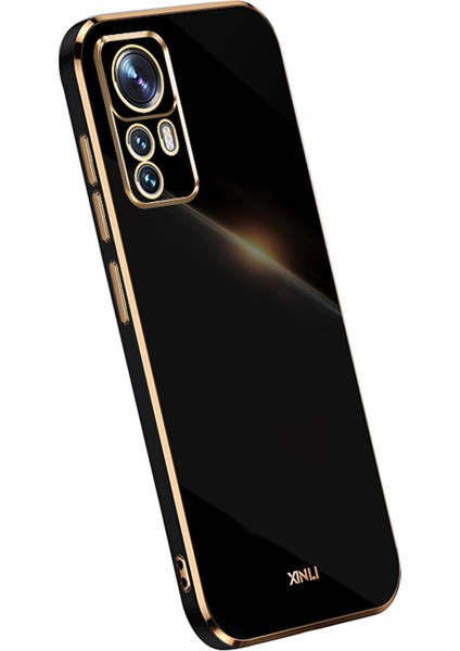 Xiaomi Için Xinli 12T Pro 5g Telefon Kapak Kabuğu Elektrapan Altın Kenar Anti-Çizelge Tpu Telefon Vaka-Black (Yurt Dışından)