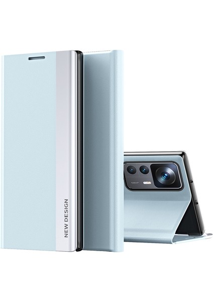 Xiaomi 12T 5G/12T Pro 5g/redmi K50 Ultra 5g Pu Deri Deri Deri Elektrapılaşma Tasarım Flip Telefon Kılıf Baby Blue (Yurt Dışından)