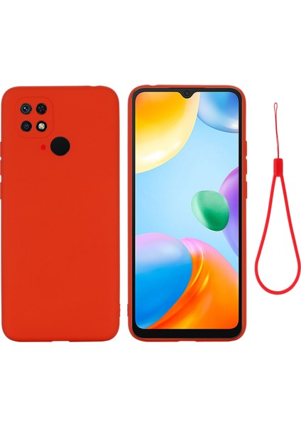 Xiaomi Redmi Için 10C Hassas Kesimler Sıvı Silikon Kılıf Yumuşak Mikrofiber Astar Damla Koruma Ince Ince Kapak Kayış Kırmızısı (Yurt Dışından)