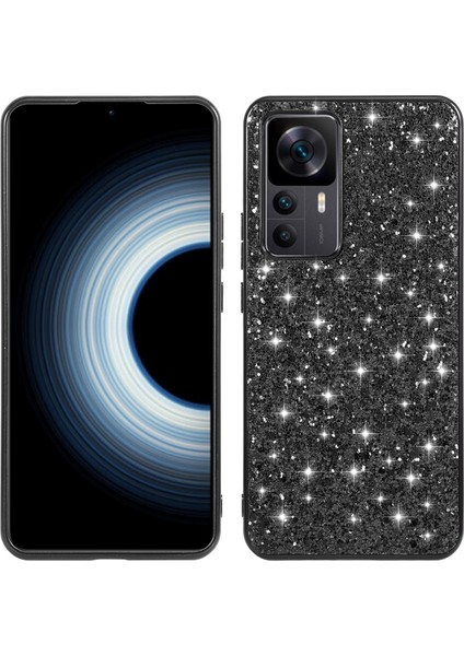 Xiaomi 12T 5G/12T Pro 5g/redmi K50 Ultra 5g Parlak Glitter Sequins Telefon Vaka Koruma Geçirmez Elektraplama Tpu Çerçeve Sert Pc Arka Kapak Black (Yurt Dışından)