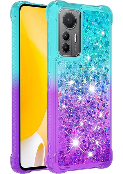 Xiaomi Için Yb Quicksand 12 Lite 5g Yumuşak Tpu Arka Kapak Anti-Drop Gradyan Çabuk ve Akıcı Sıvı Dekor Kabuk Sky Mavi/mor (Yurt Dışından)