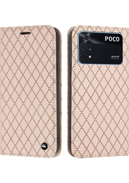 Xiaomi Için Poco M4 Pro 4g Anti-Fall Litchi Doku Doku Telefon Cüzdan Standı Rhombus Desen Giyim Dayanıklı Cep Telefonu Kılıfı (Yurt Dışından)