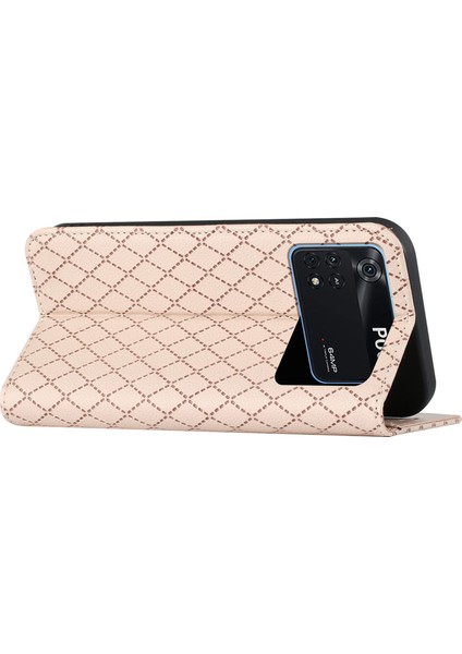 Xiaomi Için Poco M4 Pro 4g Anti-Fall Litchi Doku Doku Telefon Cüzdan Standı Rhombus Desen Giyim Dayanıklı Cep Telefonu Kılıfı (Yurt Dışından)