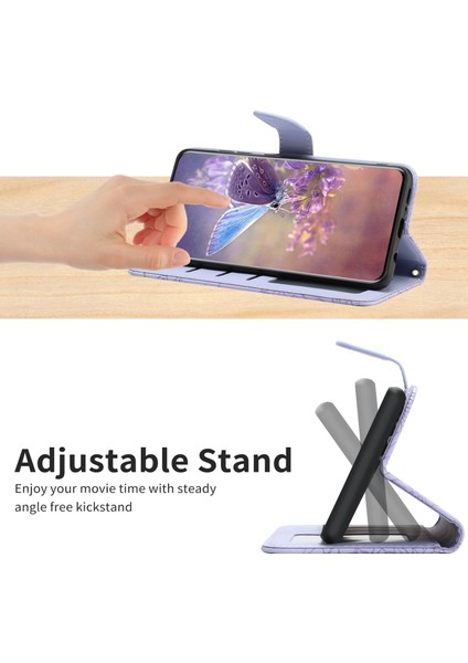 Xiaomi Poco M5 Için 4g Cilt Touch Kelebek Çiçekleri Baskı Pu Deri Stand El Strap-Light Mor ile Telefon Cüzdan Kapağı (Yurt Dışından)