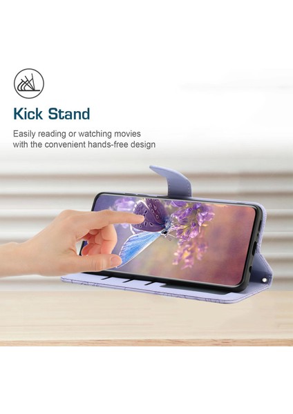 Xiaomi Poco M5 Için 4g Cilt Touch Kelebek Çiçekleri Baskı Pu Deri Stand El Strap-Light Mor ile Telefon Cüzdan Kapağı (Yurt Dışından)