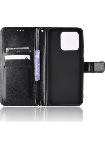 Manyetik Kapatma Cüzdan Xiaomi Için Telefon Kılıfı Redmi 10C Pu Deri Folyo Flip Cover Çılgın At Doku Doku Kabuğu Strap-Black (Yurt Dışından) indirimleri