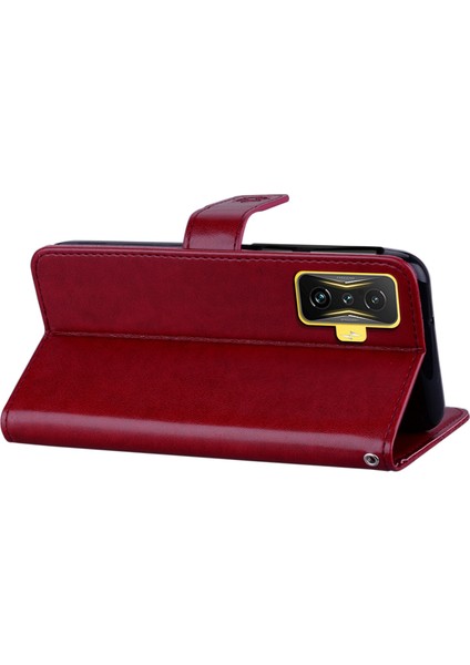 Xiaomi Için Poco F4 Gt/redmı K50 Oyun 5g Folio Flip Pu Deri Kılıf Baskılı Baykuş Çiçek Deseni Telefon Koruyucu Kapak Cüzdan Stand-Kırmızı (Yurt Dışından)